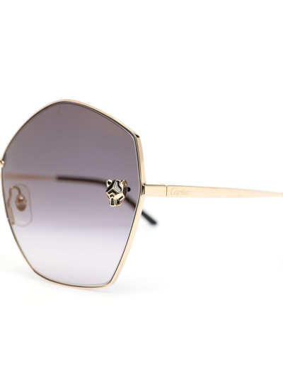 Shop Cartier Panther-head Tinted Sunglasses In Gold