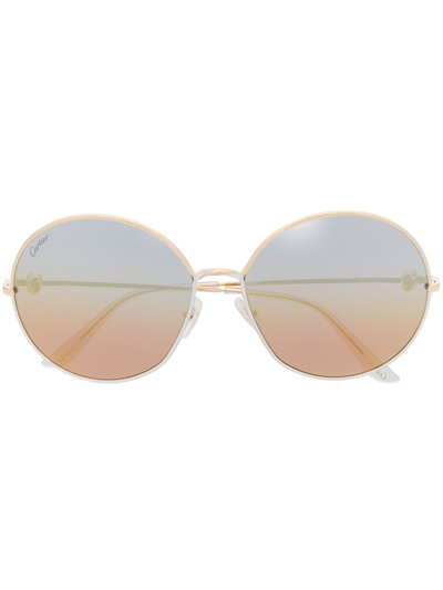 Shop Cartier Round-frame Gradient Sunglasses In Gold