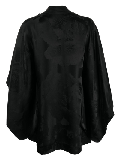 Shop Carine Gilson Floral-jacquard Silk Kimono In Black