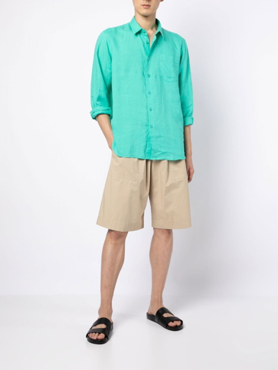 Shop Vilebrequin Long-sleeve Linen Shirt In Green