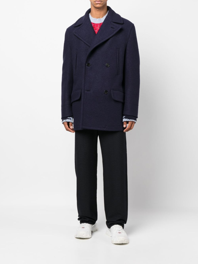 Shop Marni Double-breasted Wool Coat In Blue