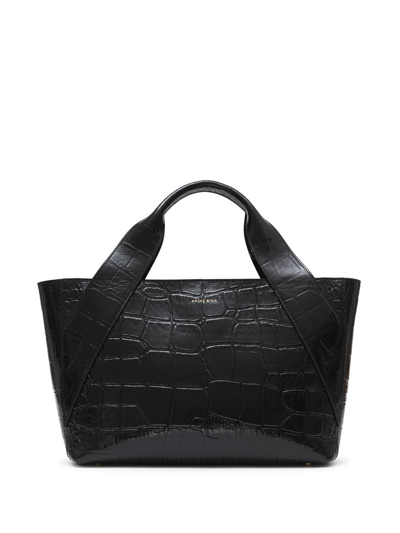 Shop Anine Bing Maya Crocodile-embossed Tote Bag In Black