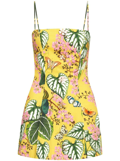 Shop Oscar De La Renta Floral-print Short Dress In Yellow