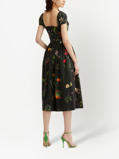 Shop Oscar De La Renta Floral-print Midi Dress In Black
