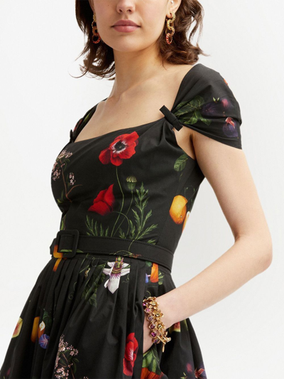 Shop Oscar De La Renta Floral-print Midi Dress In Black