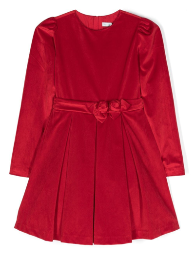 Shop Abel & Lula Floral-appliqué Long-sleeve Dress In Red