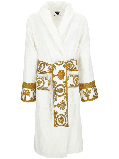 Shop Versace I Love Baroque Bathrobe In White