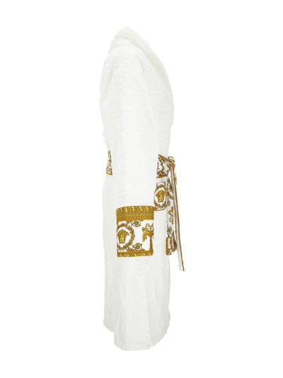 Shop Versace I Love Baroque Bathrobe In White