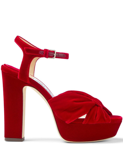 Shop Jimmy Choo 120mm Heloise Velvet Sandals In Red