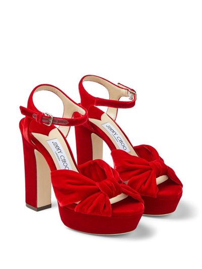 Shop Jimmy Choo 120mm Heloise Velvet Sandals In Red