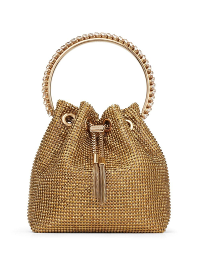 Shop Jimmy Choo Bon Bon Crystal-embellished Bucket Bag In Gold