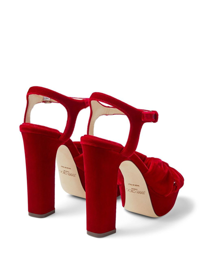 Shop Jimmy Choo 120mm Heloise Velvet Sandals In Red