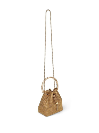 Shop Jimmy Choo Bon Bon Crystal-embellished Bucket Bag In Gold