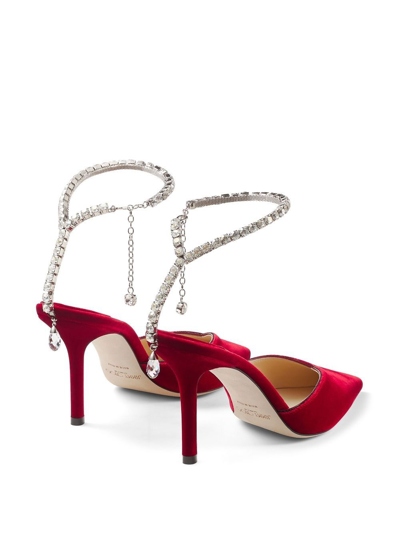 Shop Jimmy Choo 85mm Saeda Velvet Pumps In Red