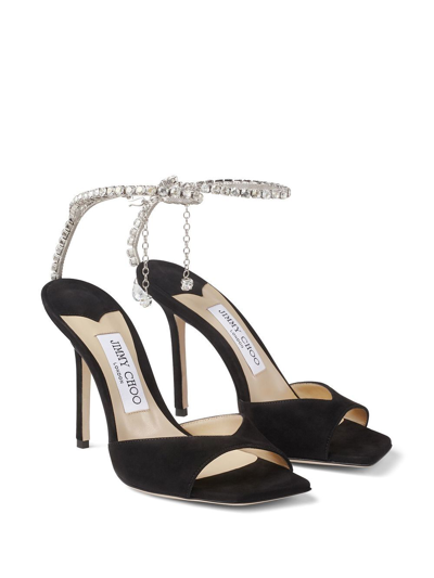 Jimmy Choo Saeda 100 Suede Leather Sand In Black