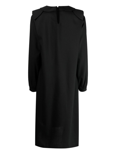 Shop Raf Simons Asymmetric-collar Long-sleeve Dress In Black