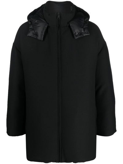 Shop Valentino Zip-up Hooded Coat In Black