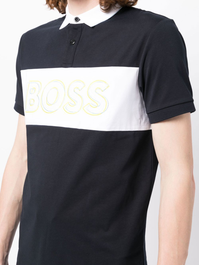 Shop Hugo Boss Logo-print Short-sleeved Polo Shirt In Blue