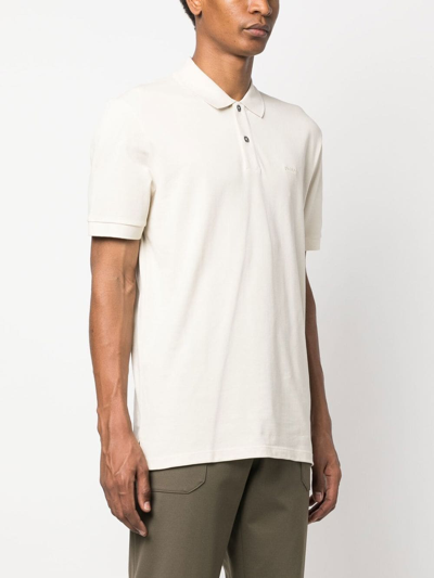Shop Hugo Boss Short Sleeve Cotton Polo Shirt In Neutrals