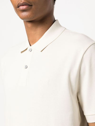 Shop Hugo Boss Short Sleeve Cotton Polo Shirt In Neutrals
