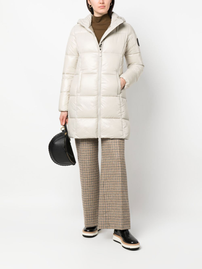 Shop Save The Duck Logo-patch Hooded Puffer Coat In Neutrals