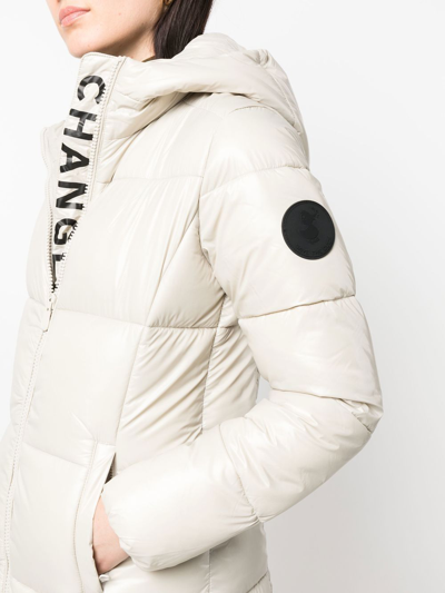 Shop Save The Duck Logo-patch Hooded Puffer Coat In Neutrals