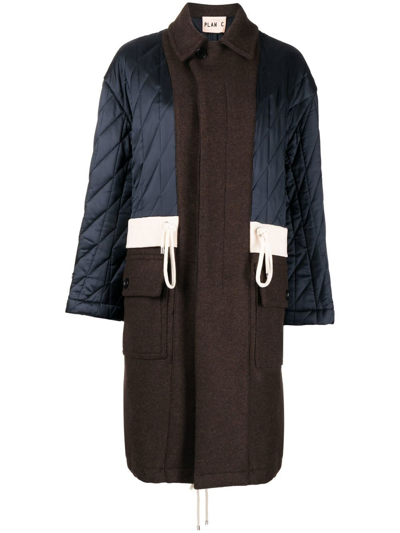 Shop Plan C Quilted-panel Detail Coat In Blue