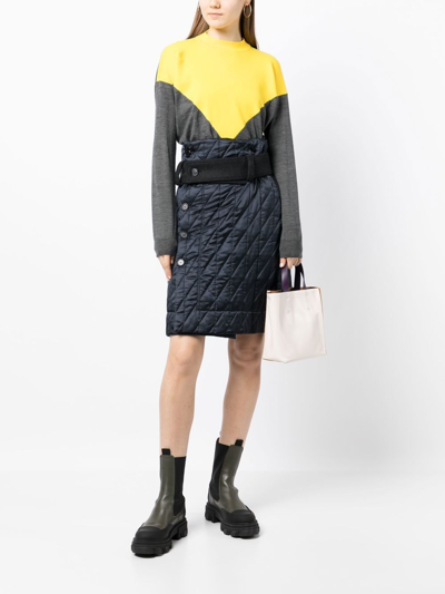 Plan C Colorblock V Intarsia Wool Shirt In Grey