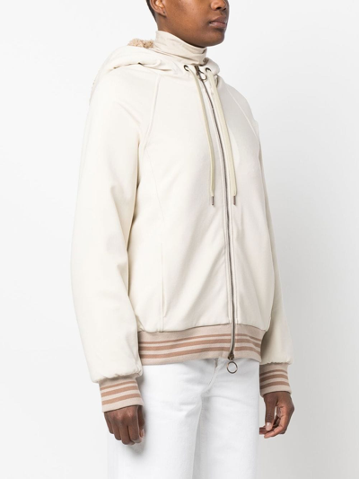 Eleventy Drawstring-hood Zipped-up Bomber Jacket In Neutrals