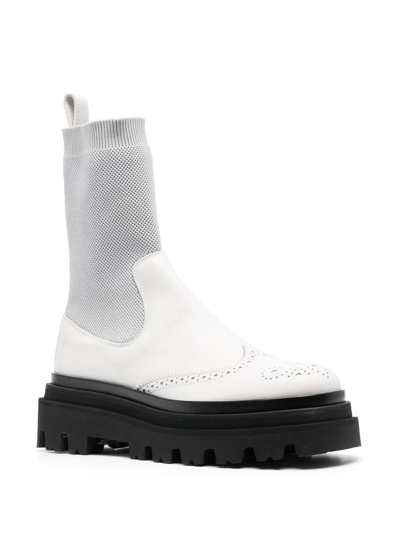 Eleventy Leather Ankle Sock Boots In Neutrals