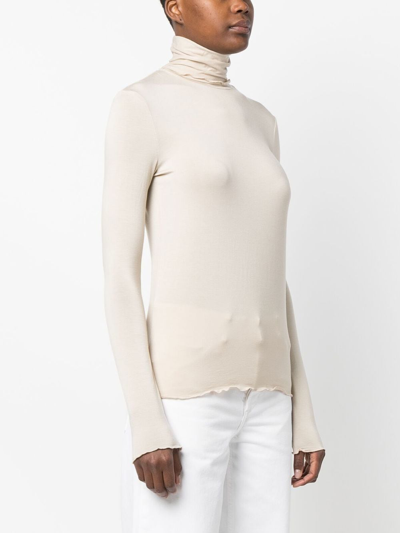 Shop Eleventy Ruched High-neck T-shirt In Neutrals