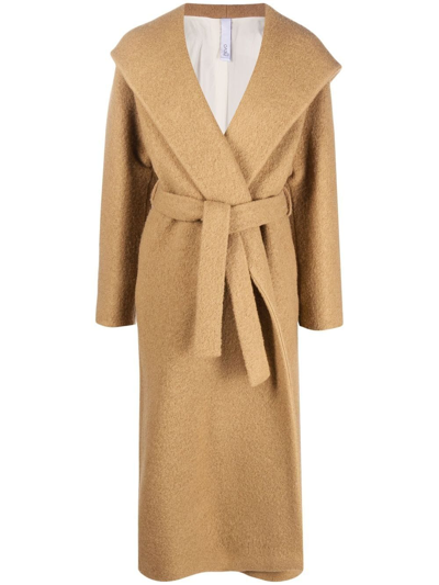 Shop Hevo Hooded Tied-waist Coat In Neutrals