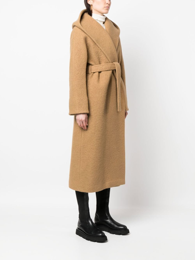 Shop Hevo Hooded Tied-waist Coat In Neutrals