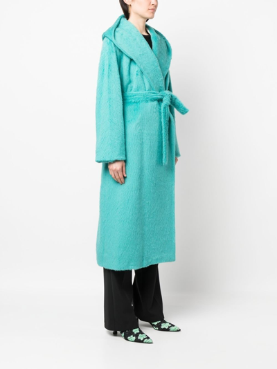 Shop Hevo Tied-waist Hooded Coat In Green