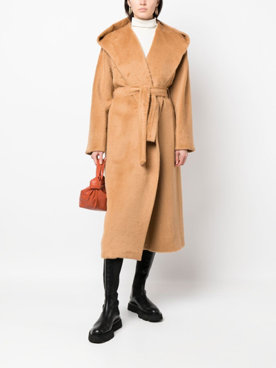 Shop Hevo Tied-waist Hooded Coat In Neutrals