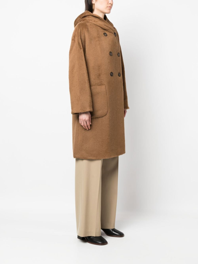 Shop Hevo Hooded Double-breasted Coat In Brown