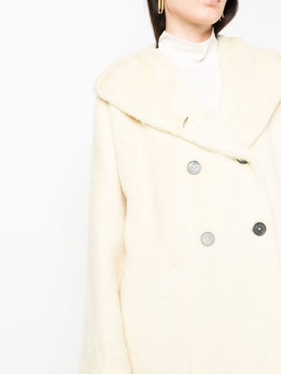Shop Hevo Double-breasted Hooded Coat In Neutrals