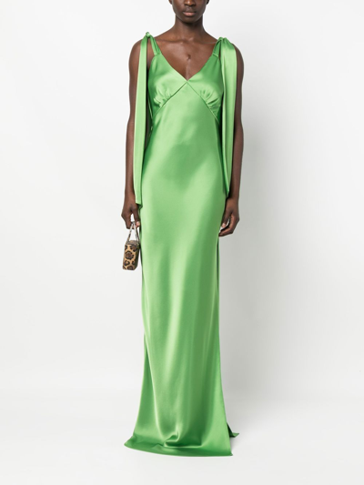 Shop V:pm Atelier Satin-finish Drape-detail Gown In Green