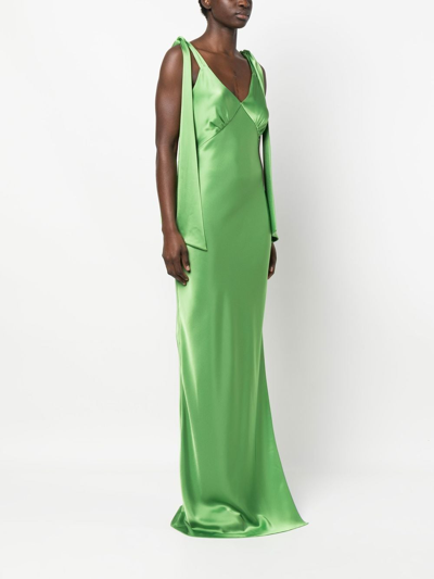 Shop V:pm Atelier Satin-finish Drape-detail Gown In Green