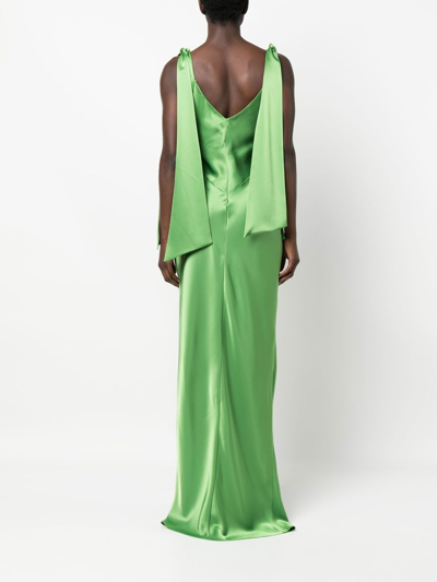 V:pm Atelier Satin-finish Drape-detail Gown In Green
