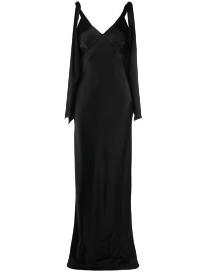 Shop V:pm Atelier Satin-finish V-neck Gown In Black