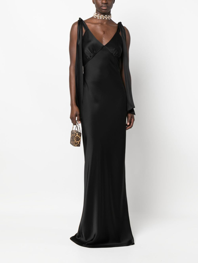 V:pm Atelier Satin-finish V-neck Gown In Black