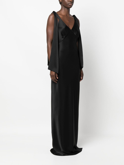 Shop V:pm Atelier Satin-finish V-neck Gown In Black