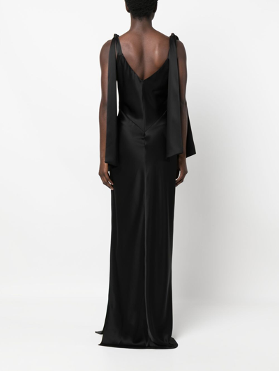 V:pm Atelier Satin-finish V-neck Gown In Black