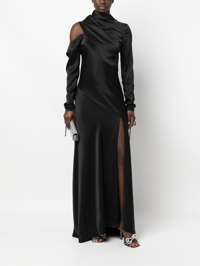 V:pm Atelier Satin-finish Drape-detail Gown In Black