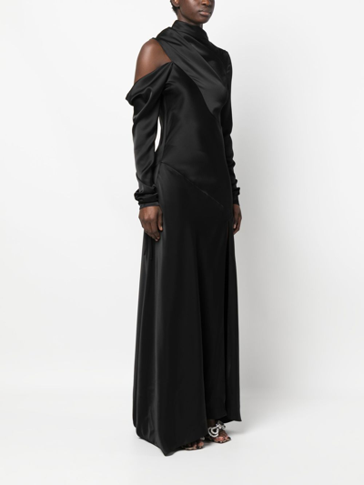 V:pm Atelier Satin-finish Drape-detail Gown In Black