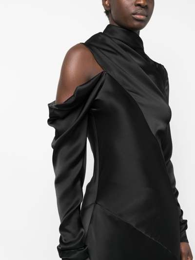 V:pm Atelier Satin-finish Drape-detail Gown In Black