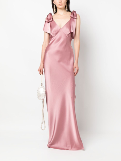 V:pm Atelier Bow-detail V-neck Gown In Pink