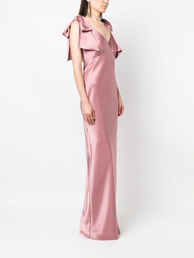 V:pm Atelier Bow-detail V-neck Gown In Pink