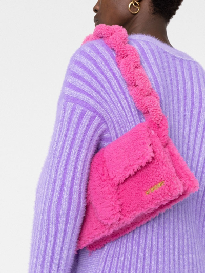 Shop Jacquemus Le Bambidou Shearling Shoulder Bag In Pink